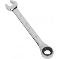 Silver Sealey RCW15 ratchet combination spanner, 15mm, with open-end and ratcheting box-end design.