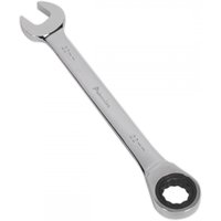 Silver Sealey 22mm ratchet combination spanner with open-end and ratcheting ring end, polished chrome finish.