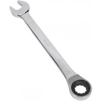 Silver Sealey 32mm ratchet combination spanner with open-end and ring ratchet, polished chrome finish.