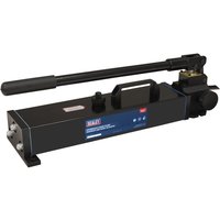 Black Sealey hydraulic hand pump with long handle, rectangular base, and blue label, no hydraulic hose included.