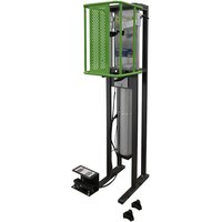 Sealey RE2500 air-operated coil spring compressor with green safety cage and black frame, 2500kg capacity.