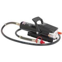 Black Sealey air hydraulic pump with hose, red nozzle, and carrying handle, designed for 10-tonne capacity.