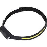 Black Sealey rechargeable head torch with yellow COB LED strip and adjustable strap.