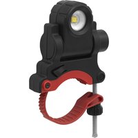 Black and red Sealey rechargeable clamp-on LED worklight with adjustable mount for spray guns.