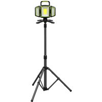 Sealey rechargeable flexible 18W floodlight with yellow LED panel on adjustable black tripod stand.