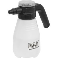 White Sealey rechargeable handheld pressure sprayer with black handle and nozzle, featuring a screw-top lid.