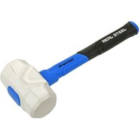 White rubber mallet with blue and black fibreglass shaft, featuring Sealey branding and ergonomic grip.