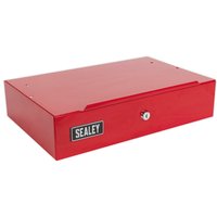 Red Sealey roller cabinet side box with lockable front panel and Sealey logo.