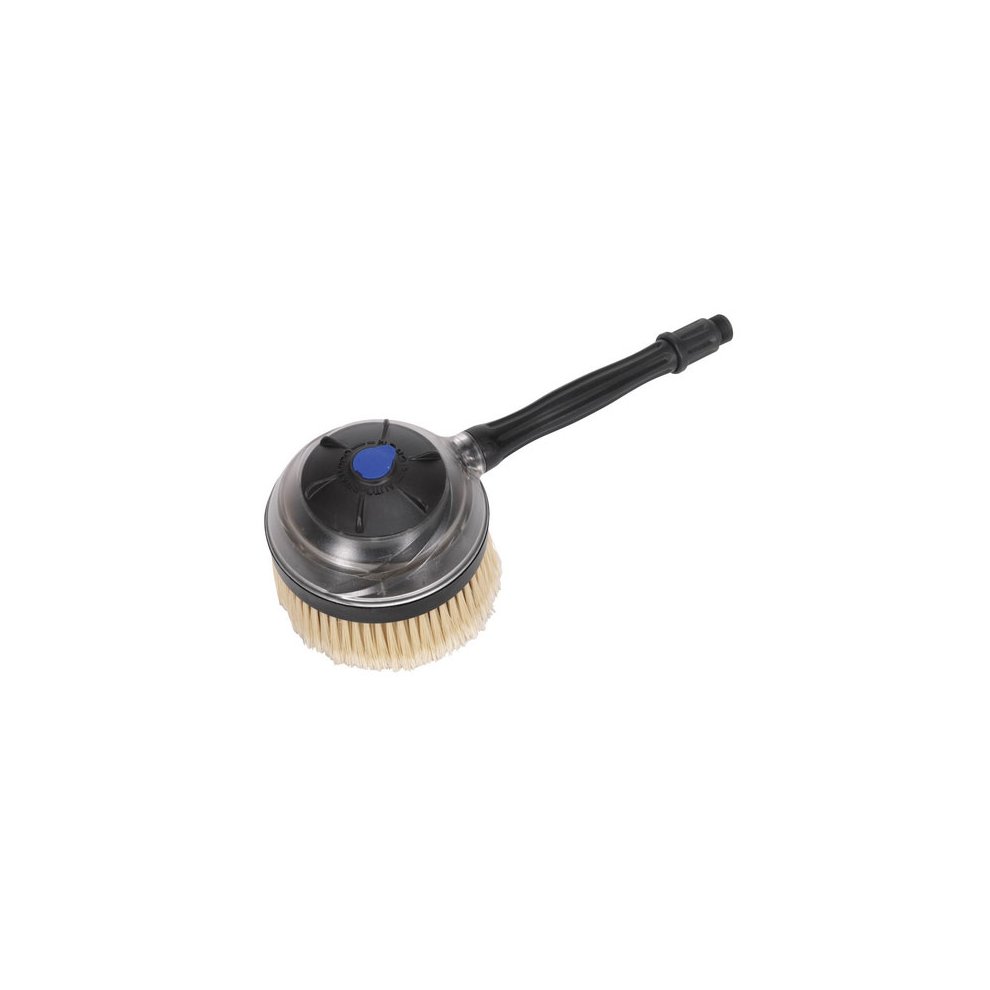 Rotary brush with a black plastic handle and a round head featuring soft bristles, designed for use with Sealey pressure washers PW3500, PW4000, and PW5000.