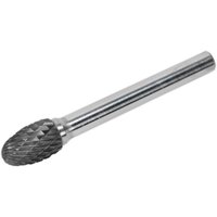 Silver Sealey rotary burr with an oval-shaped, textured cutting head and smooth cylindrical shank.