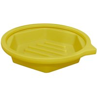 Yellow Sealey round spill tray with raised edges and handle, designed for 205 litre drums.