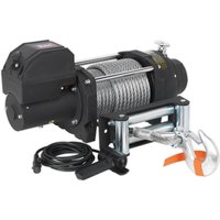"Black Sealey RW8180 12v recovery winch with steel cable, hook, and wired remote control"