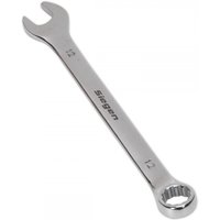 Silver Sealey 12mm combination spanner with open-end and ring-end, engraved with size markings and brand name.