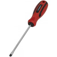 Red and black Sealey slotted screwdriver with a 5x125mm metal shaft and ergonomic handle.