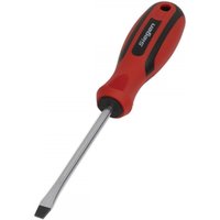 Red and black Sealey slotted screwdriver with a 6 x 100mm metal shaft and ergonomic handle.