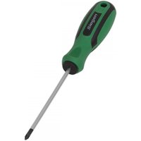 Green and black Sealey screwdriver with Pozi #1 tip and 75mm metal shaft.