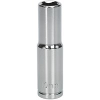 Silver Sealey Walldrive® deep socket, 10mm, 3/8in square drive, with a smooth cylindrical design and polished finish.
