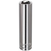 Sealey S0589 Walldrive socket, 11mm deep, 3/8in square drive, shiny silver finish, cylindrical shape.