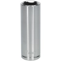 Silver Sealey Walldrive® 15mm deep socket with 3/8in square drive, smooth cylindrical design, engraved size marking.
