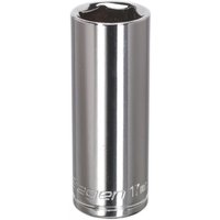 Silver Sealey Walldrive® deep socket, 17mm, 3/8in square drive, with smooth cylindrical body and hexagonal opening.