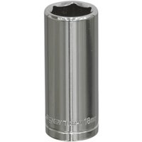 Sealey S0596 Walldrive® 18mm deep socket, silver chrome finish, 3/8in square drive, cylindrical shape.