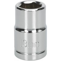 Silver Sealey Walldrive® socket, 13mm size, 1/2in square drive, with engraved size marking on the side.