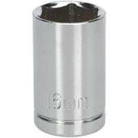Sealey S0654 Walldrive socket, 16mm, 1/2in square drive, shiny silver finish with engraved size marking.
