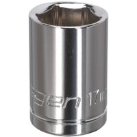 Silver Sealey Walldrive socket, 17mm, 1/2in square drive, with engraved text and polished finish.