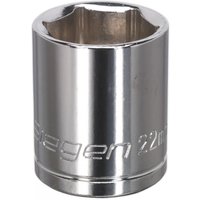 Chrome Sealey Walldrive socket, 22mm size, 1/2in square drive, with engraved branding and hexagonal opening.