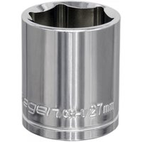 Silver Sealey Walldrive socket, 27mm, 1/2in square drive, with engraved size marking and smooth polished finish.