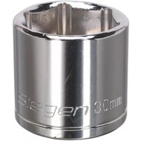 Chrome Sealey Walldrive socket, 30mm, 1/2in square drive, with engraved branding and smooth reflective finish.