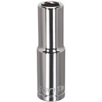 Sealey Walldrive® 13mm deep socket, silver chrome finish, 1/2in square drive, cylindrical with engraved size marking.