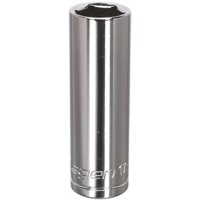 Silver Sealey Walldrive® deep socket, 17mm, 1/2in square drive, with a polished finish and engraved markings.