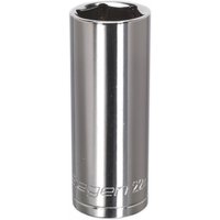 Silver Sealey Walldrive socket, 22mm deep, 1/2in square drive, cylindrical with engraved branding.