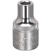 Sealey S1208 Walldrive socket, 8mm, 1/2in square drive, shiny silver finish with engraved text and knurled grip.