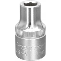 Silver Sealey Walldrive® socket, 9mm, 1/2in square drive, with engraved text and a chrome finish.