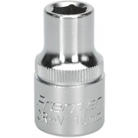 Silver Sealey Walldrive® socket, 10mm size, 1/2in square drive, chrome finish with engraved text.