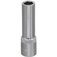 Silver Sealey Walldrive® deep socket, 12mm, 1/2in square drive, with a smooth cylindrical body and hexagonal opening.