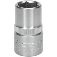 Sealey S1214 Walldrive socket, 14mm, 1/2inSq drive, silver chrome finish with ribbed grip and engraved markings.