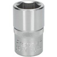 Sealey S1216 Walldrive socket, silver, 16mm, 1/2in square drive, knurled grip, engraved branding.