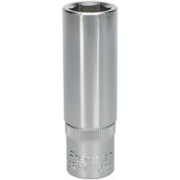 Sealey S1216D Walldrive socket, 16mm deep, silver chrome finish, 1/2in square drive, knurled grip at base.
