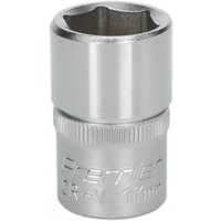 Silver Sealey Walldrive socket, 17mm, 1/2in square drive, with engraved text and smooth cylindrical design.