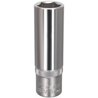 Sealey S1217D Walldrive® deep socket, 17mm, silver chrome finish, cylindrical shape with 1/2in square drive.