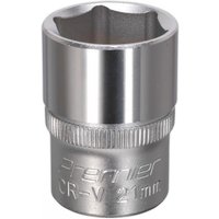 Silver Sealey Walldrive socket, 21mm, 1/2in square drive, with engraved text and knurled grip.