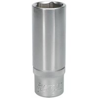 Silver Sealey Walldrive® deep socket, 21mm, 1/2in square drive, with a smooth finish and knurled grip near the base.