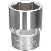 Sealey S1222 Walldrive® socket, 22mm, 1/2in square drive, shiny chrome finish with engraved text.
