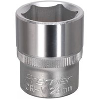 Silver Sealey Walldrive socket, 23mm, 1/2in square drive, chrome finish with engraved text and knurled grip.