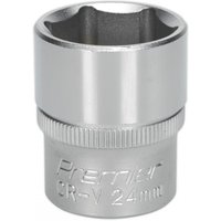 Silver Sealey Walldrive socket, 24mm, 1/2in square drive, with knurled grip and engraved size marking.