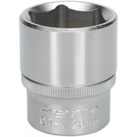 Silver Sealey Walldrive socket, 28mm size, 1/2in square drive, with engraved text and a smooth, polished finish.