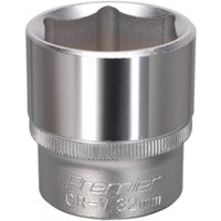 Sealey S1232 Walldrive® Socket, 32mm, 1/2in square drive, silver chrome finish, textured grip band.